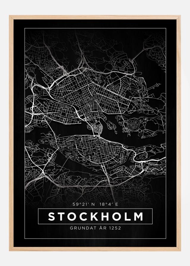 Hartă - Stockholm - Negru Poster