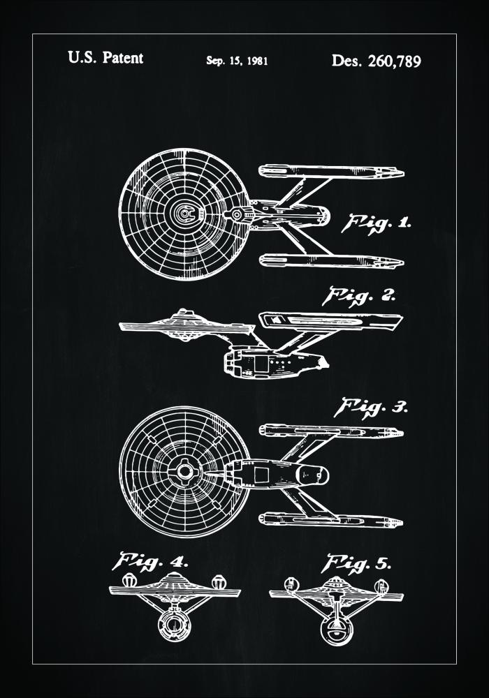 Schiță - Star Trek - USS Enterprise - Negru Poster