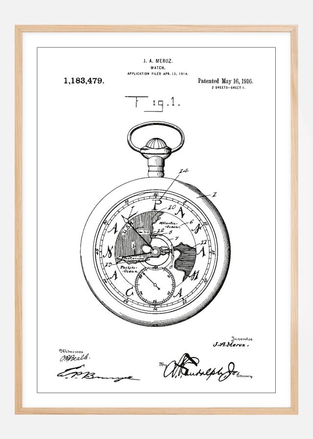 Schiță - Ceas de buzunar - Alb Poster