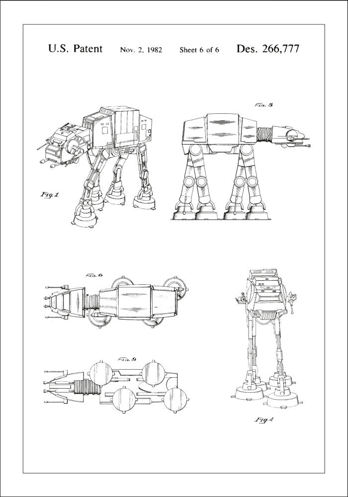 Schiță - Star Wars - Walker - Alb Poster