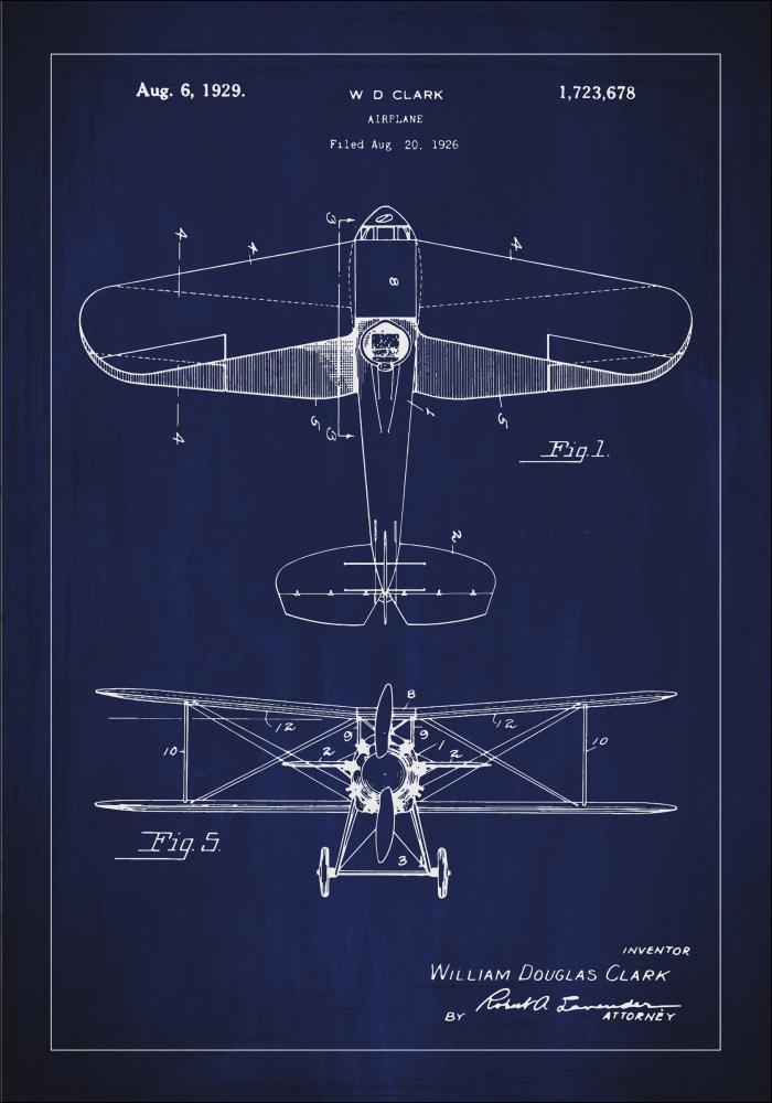 Schiță - Avion - Albastru Poster