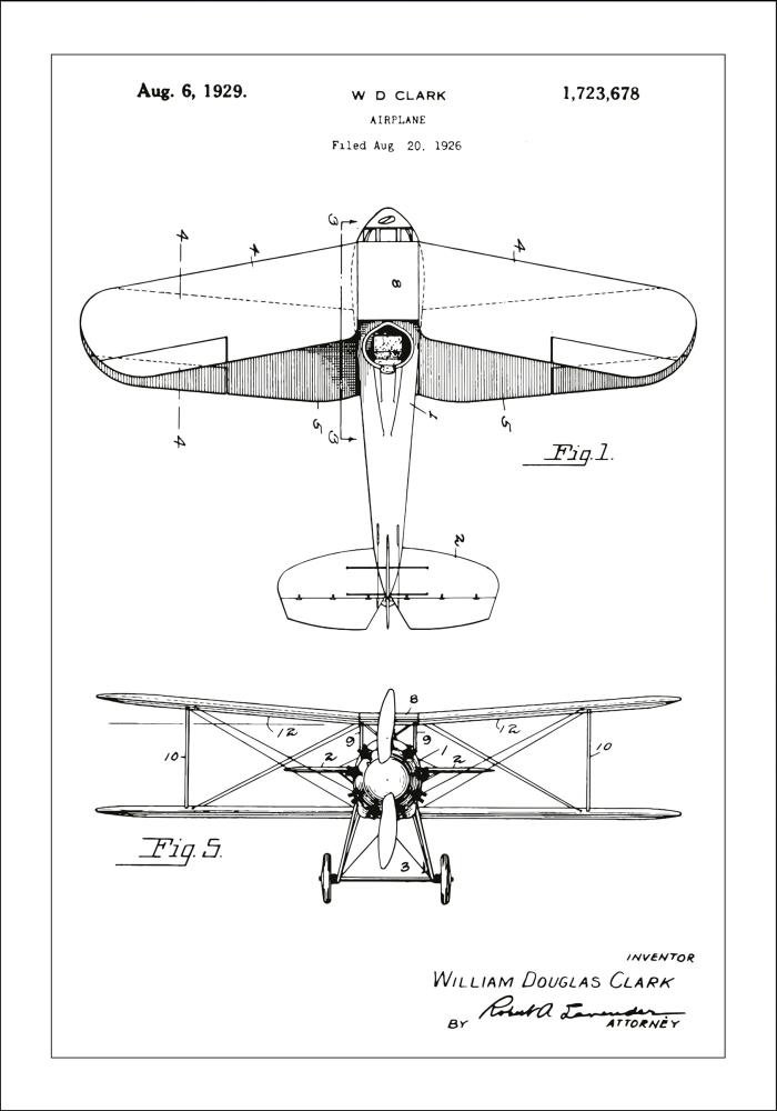 Schiță - Avion - Alb Poster