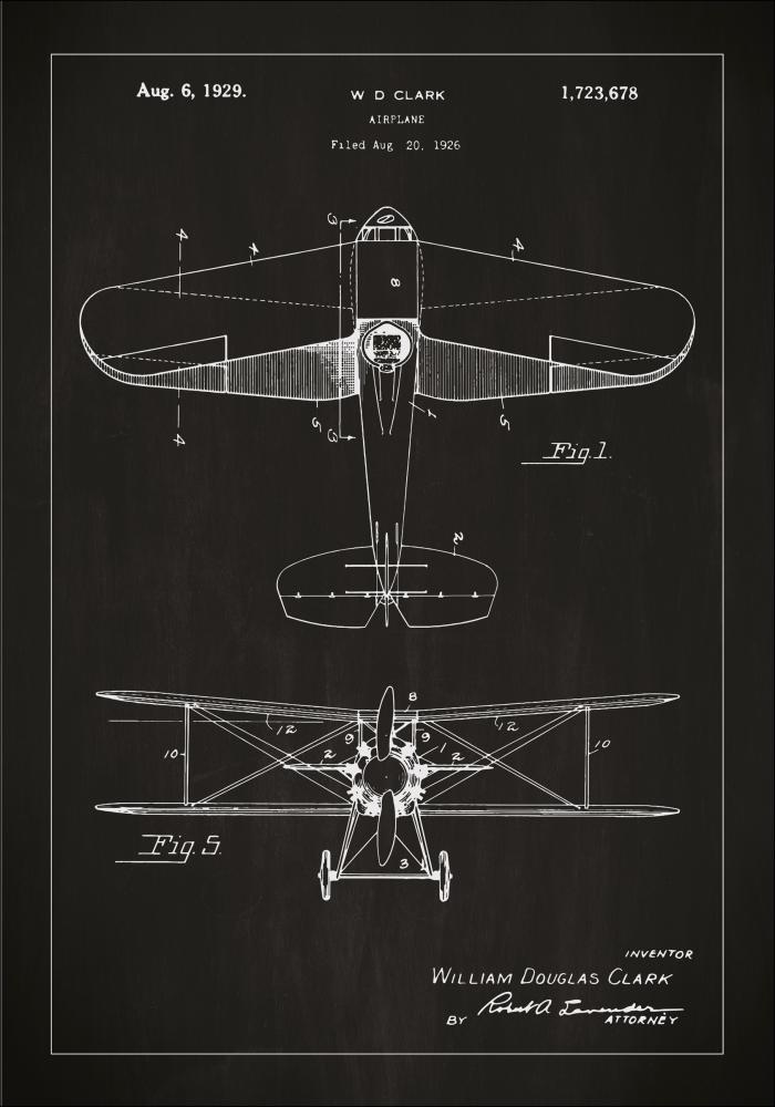 Schiță - Avion - Negru Poster