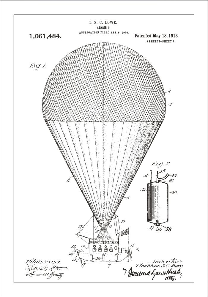 Schiță - Aerostat - Alb Poster