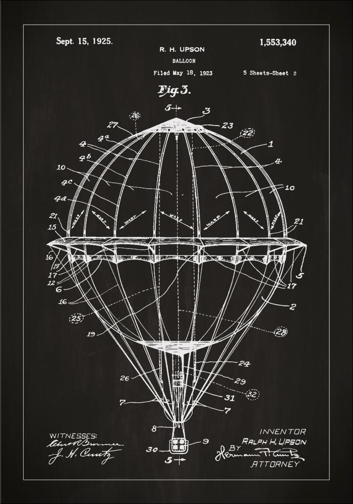 Schiță - Balon cu aer cald - Negru Poster