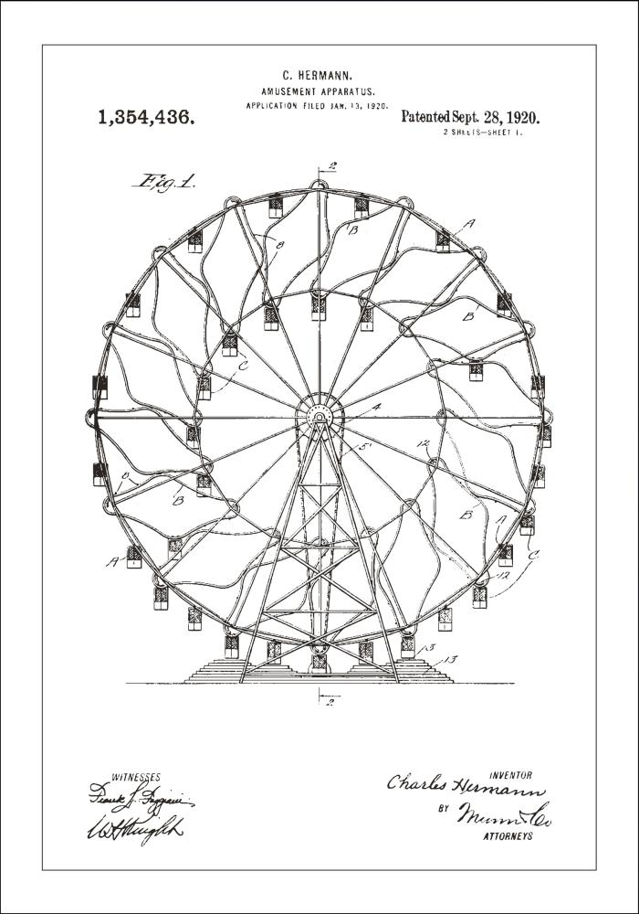 Schiță - Roată Ferris - Alb Poster