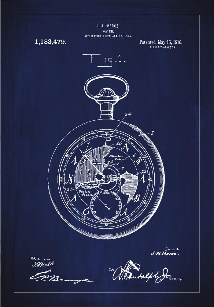 Schiță - Ceas de buzunar - Albastru Poster