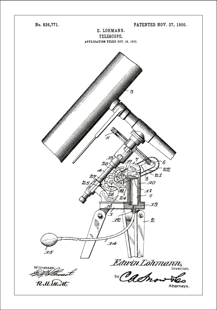 Schiță - Telescop - Alb Poster