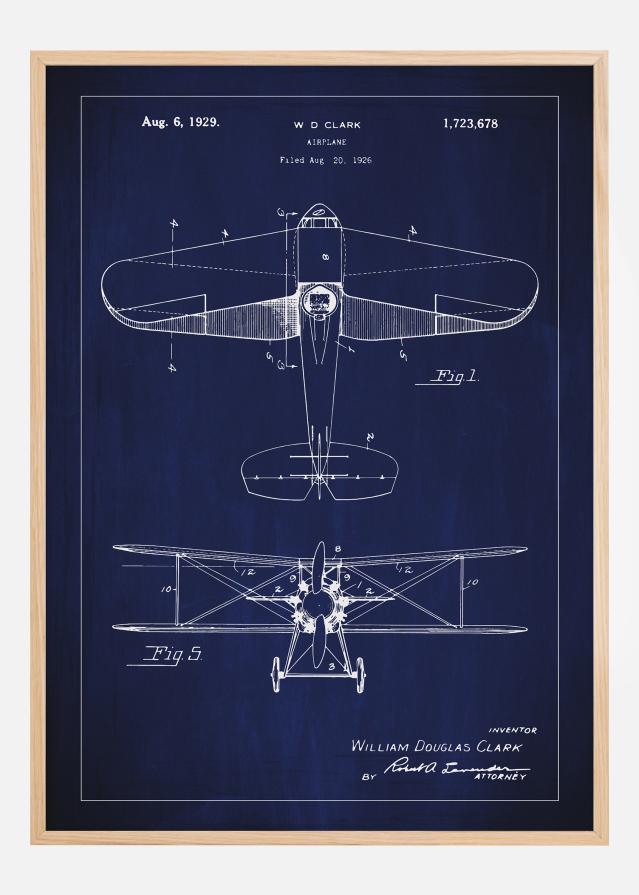 Schiță - Avion - Albastru Poster