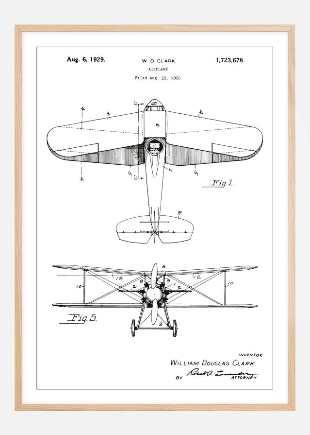 Schiță - Avion - Alb Poster