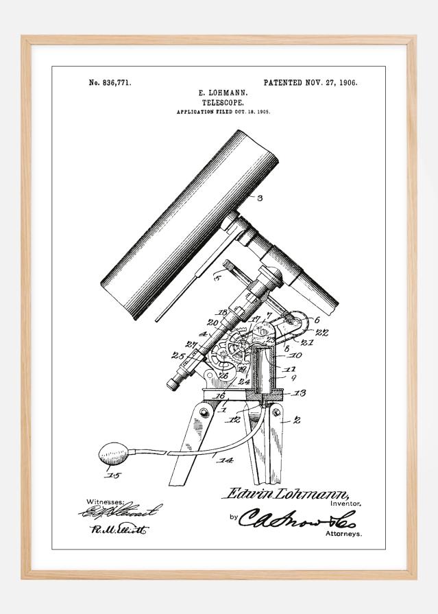 Schiță - Telescop - Alb Poster