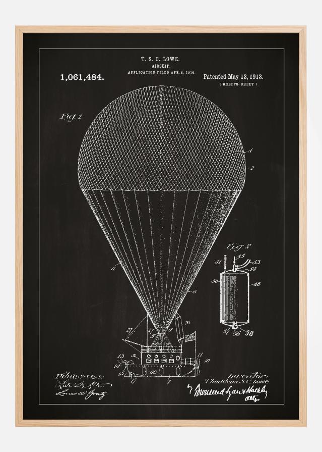 Schiță - Aerostat - Negru Poster