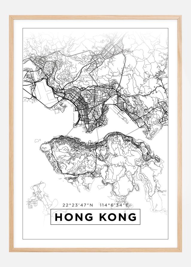 Hartă - Hong Kong - Alb Poster