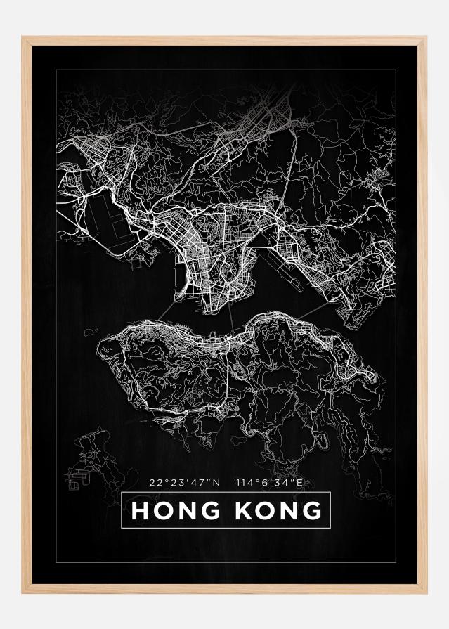 Hartă - Hong Kong - Negru Poster