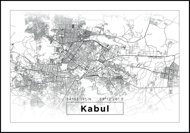 Hartă - Kabul - Alb Poster