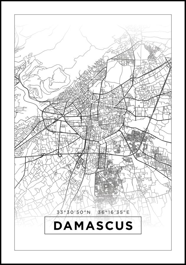 Hartă - Damascus - Alb Poster