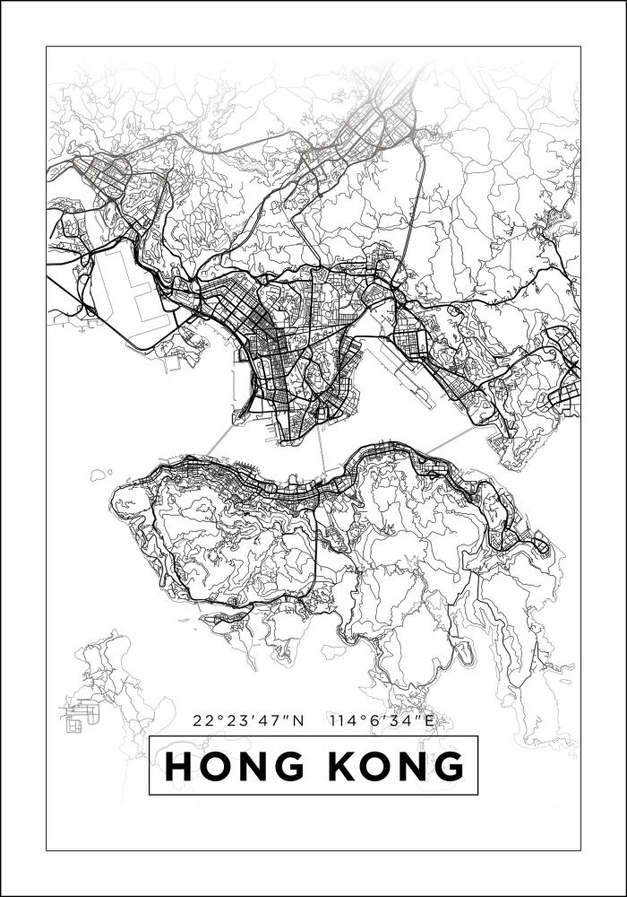 Hartă - Hong Kong - Alb Poster