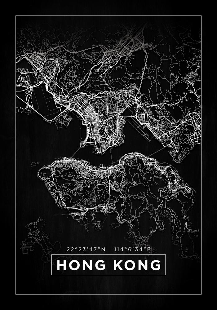 Hartă - Hong Kong - Negru Poster