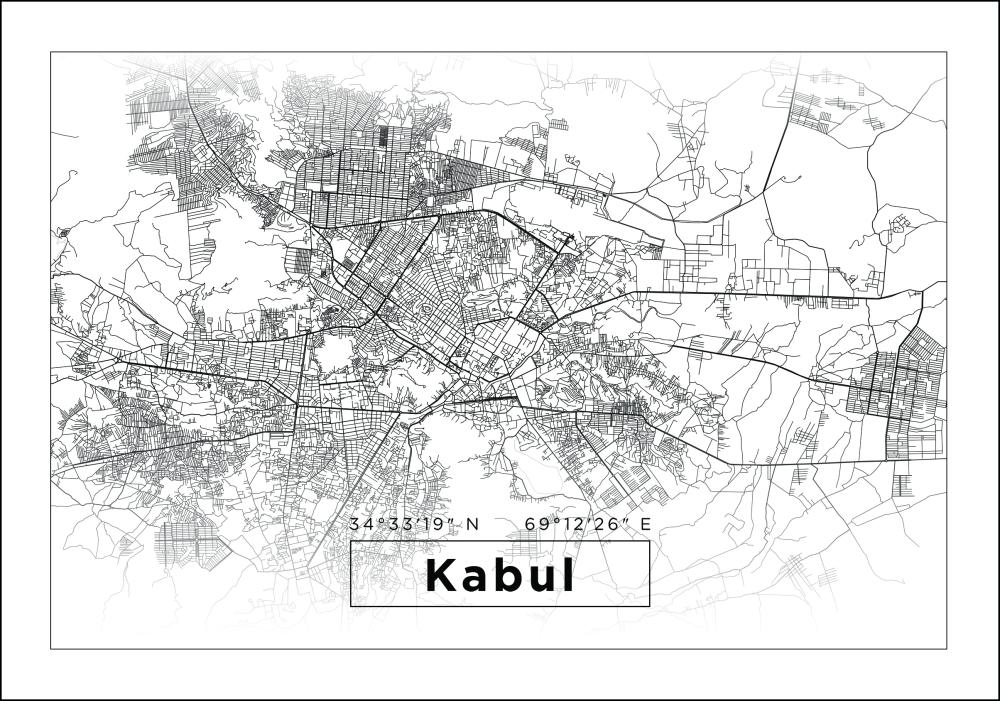 Hartă - Kabul - Alb Poster