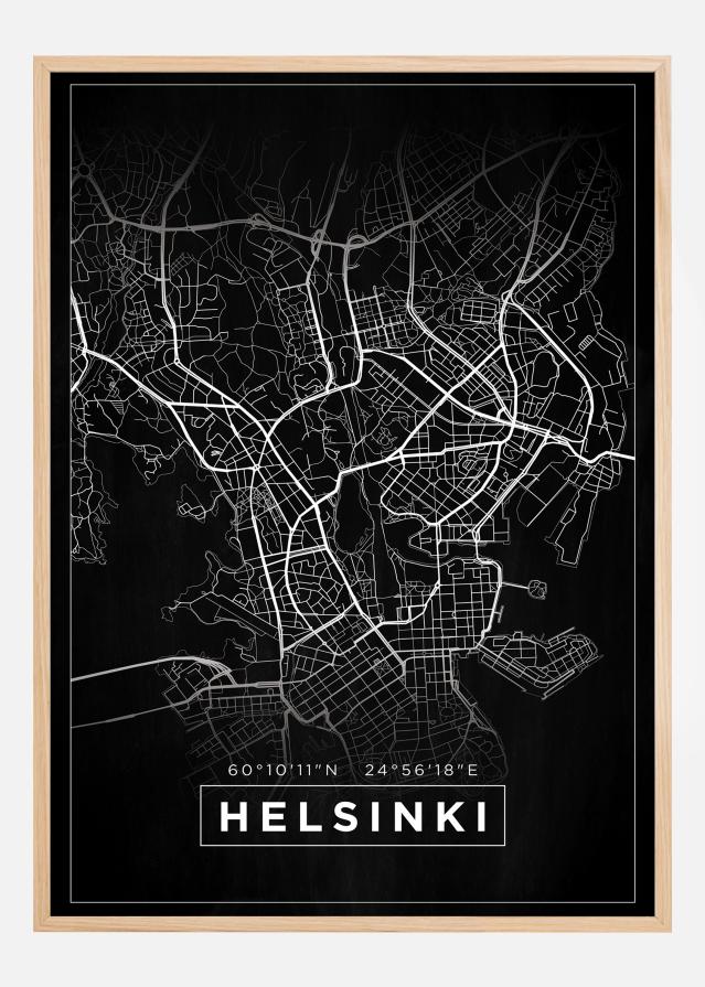 Hartă - Helsinki - Negru Poster