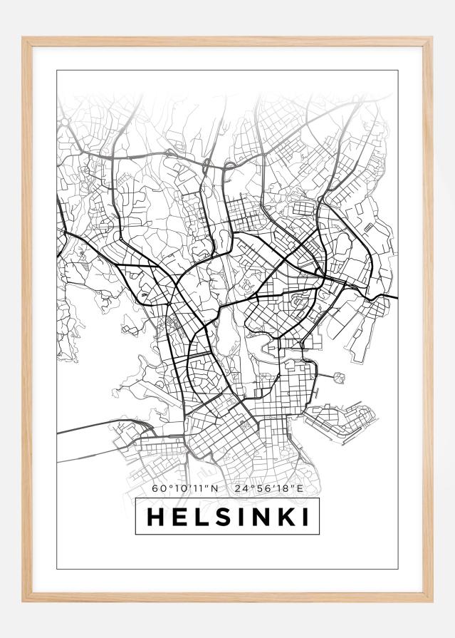 Hartă - Helsinki - Alb Poster