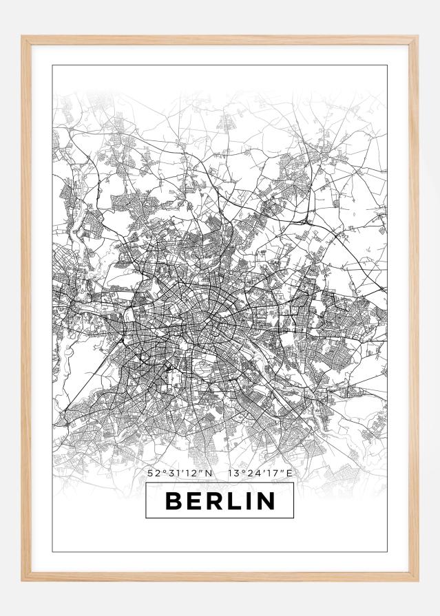 Hartă - Berlin - Alb Poster