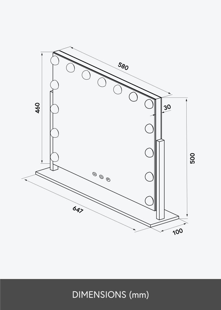 KAILA Oglindă pentru machiaj Soft Corner LED Negru 60x52 cm