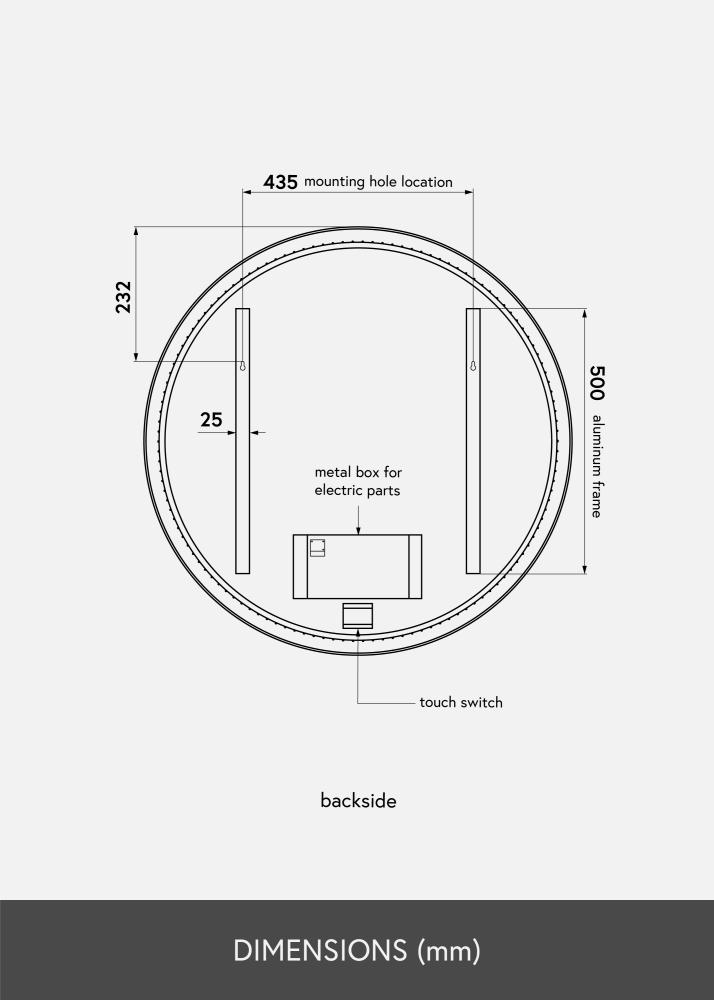 KAILA Oglindă Circle LED Negru 80 cm Ø