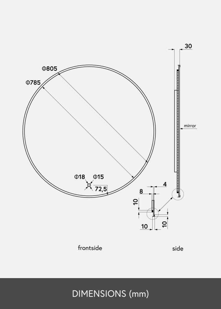 KAILA Oglindă Circle LED Negru 80 cm Ø