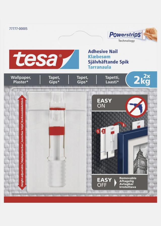 Tesa - Cui reglabil autoadeziv pentru toate tipurile de perete (max 2x2kg)