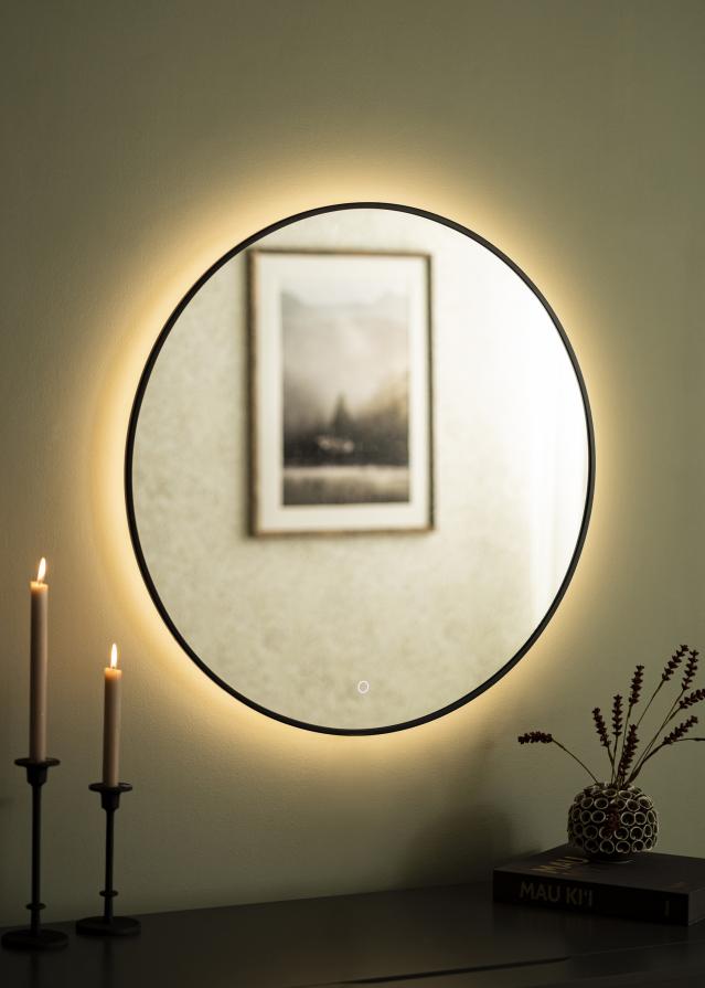 KAILA Oglindă Circle LED Negru 80 cm Ø