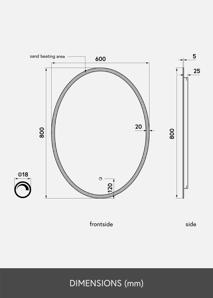 KAILA Oglindă Oval LED 60x80 cm