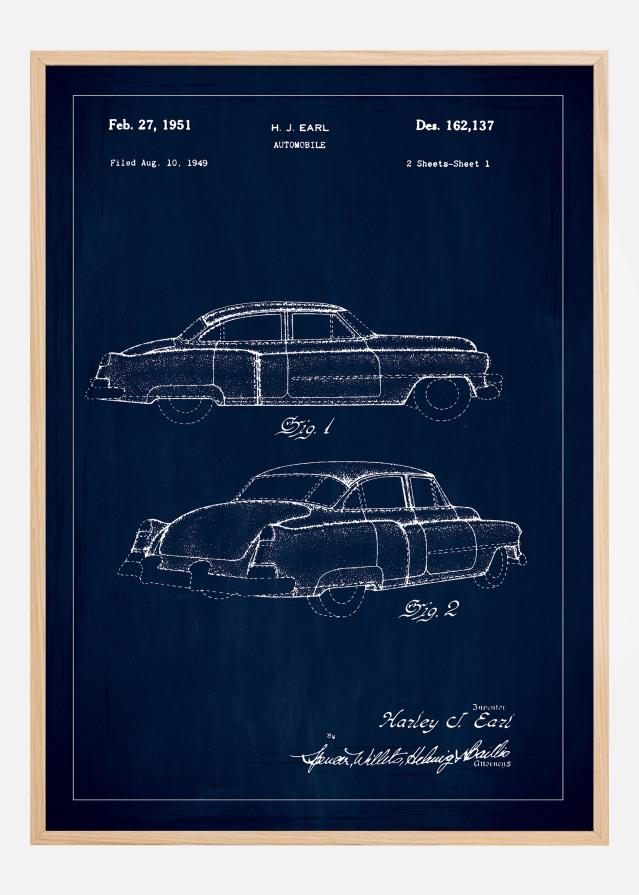 Schiță - Cadillac în - Albastru Poster