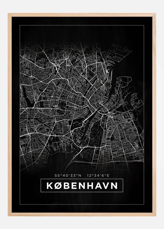 Hartă - København - Negru Poster