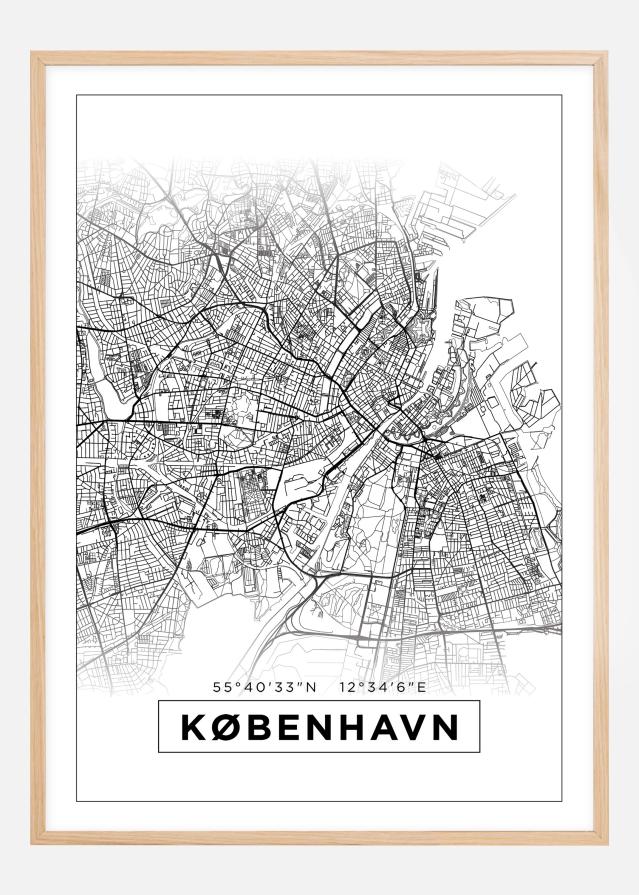 Hartă - København - Alb Poster