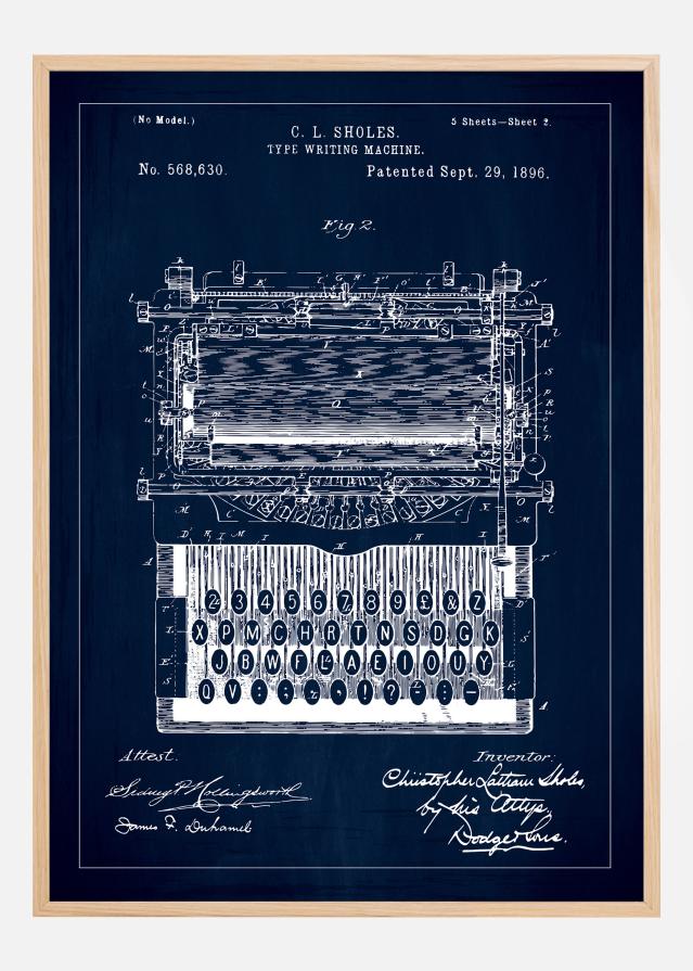 Schiță - Mașină de scris - Albastru Poster