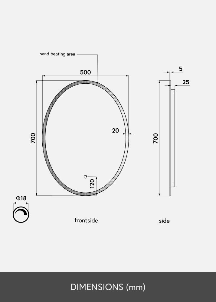 KAILA Oglindă Oval LED 50x70 cm