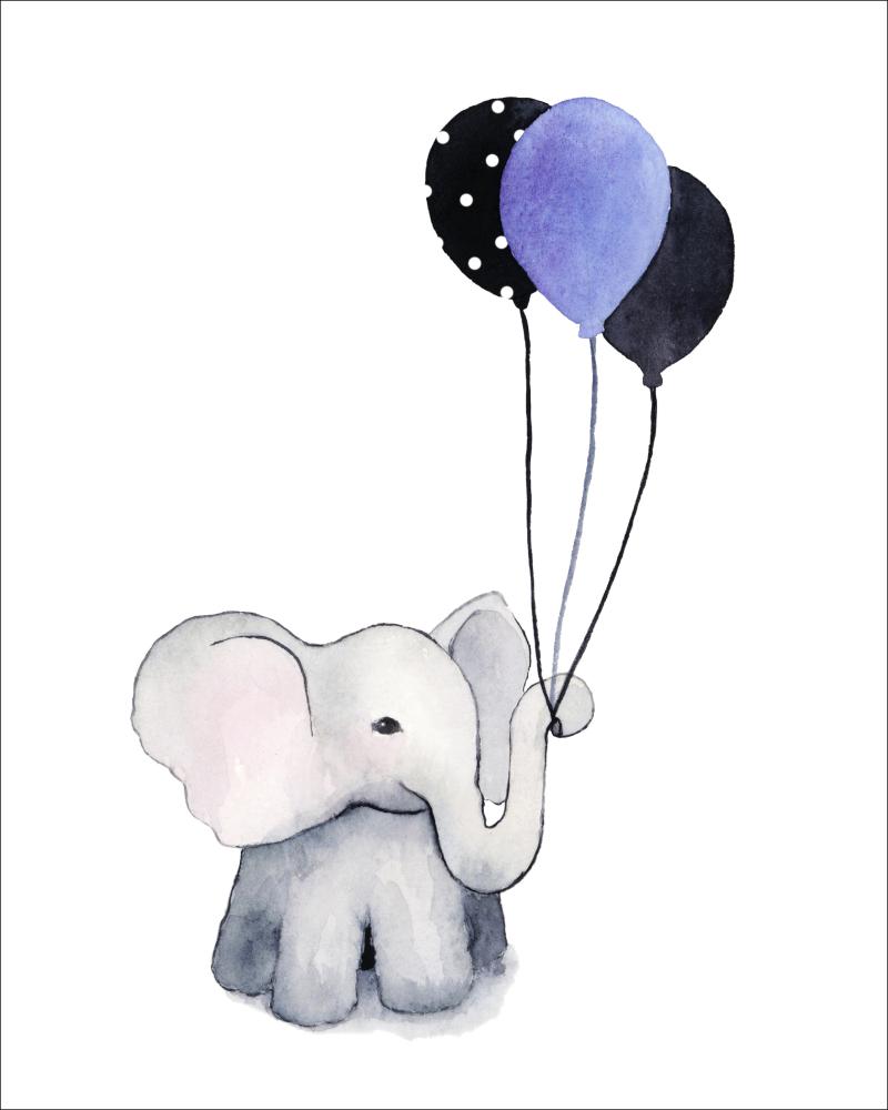 Elephant With Balloons Poster