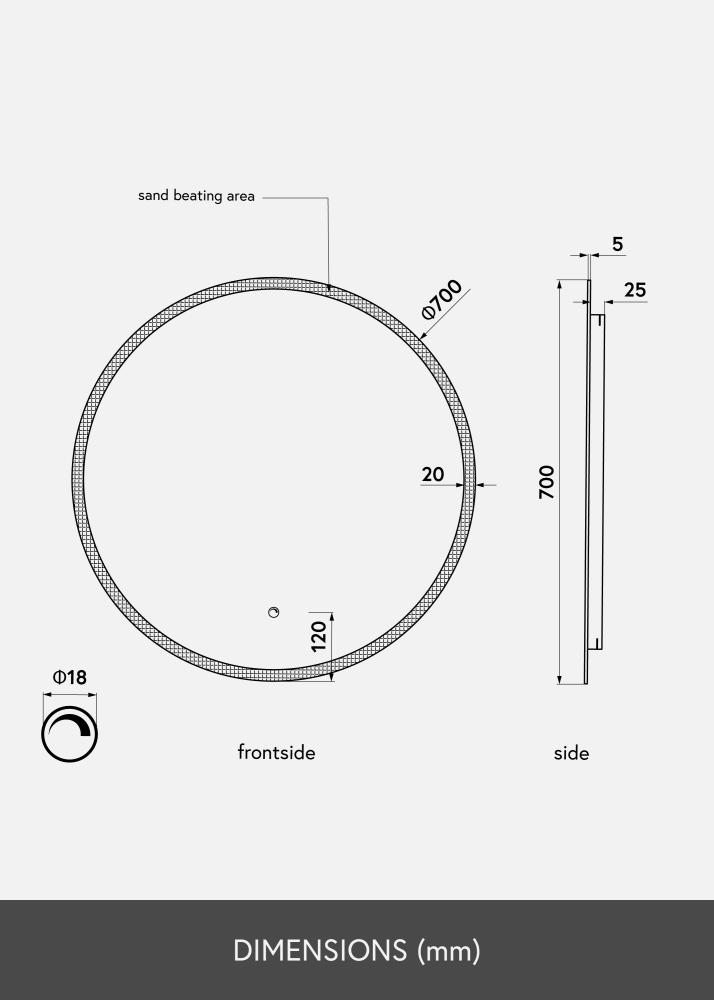 KAILA Oglindă Frost LED 70 cm Ø