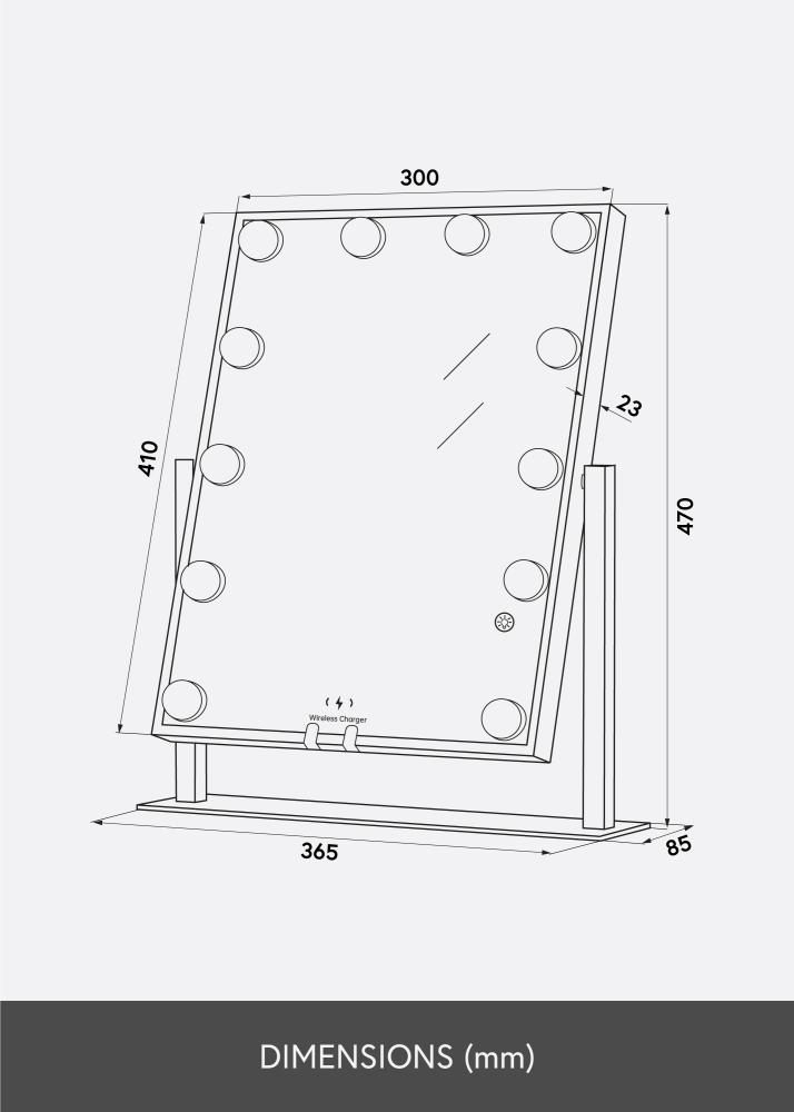 KAILA Oglindă pentru machiaj Hollywood 12 Alb m. Wireless Încărcător 30x41 cm