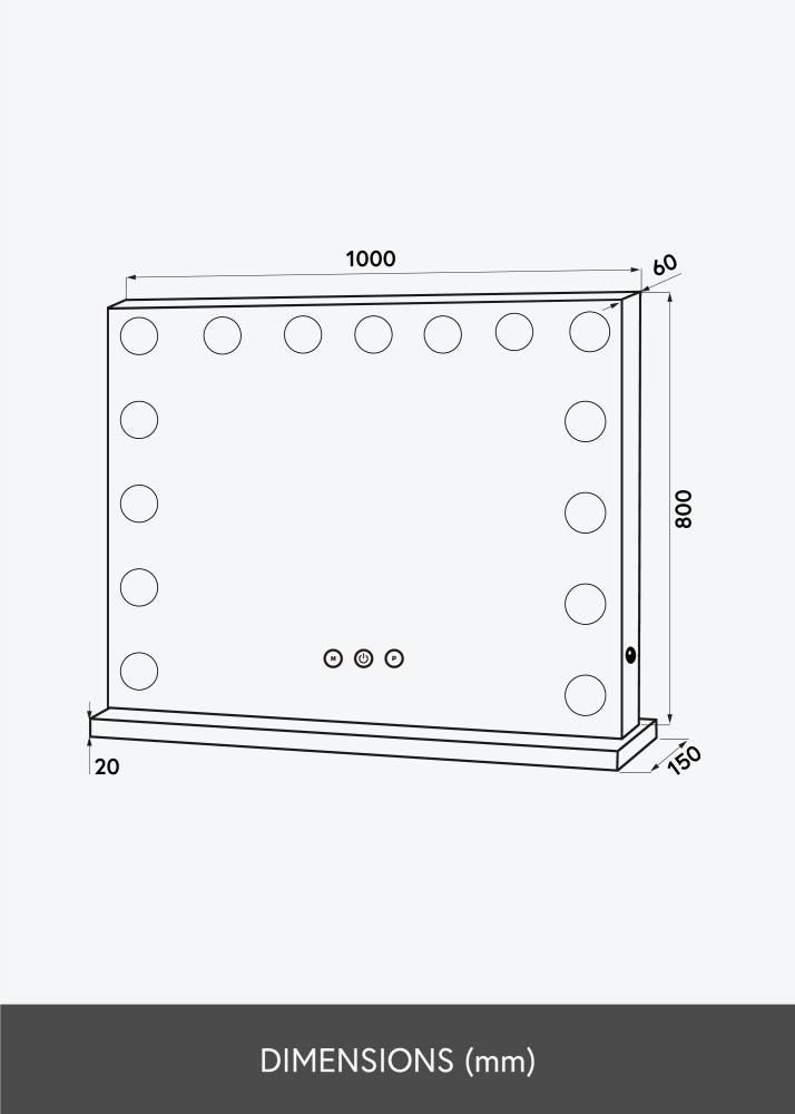 KAILA Oglindă pentru machiaj Hollywood Edge 15 E27 Alb 100x80 cm