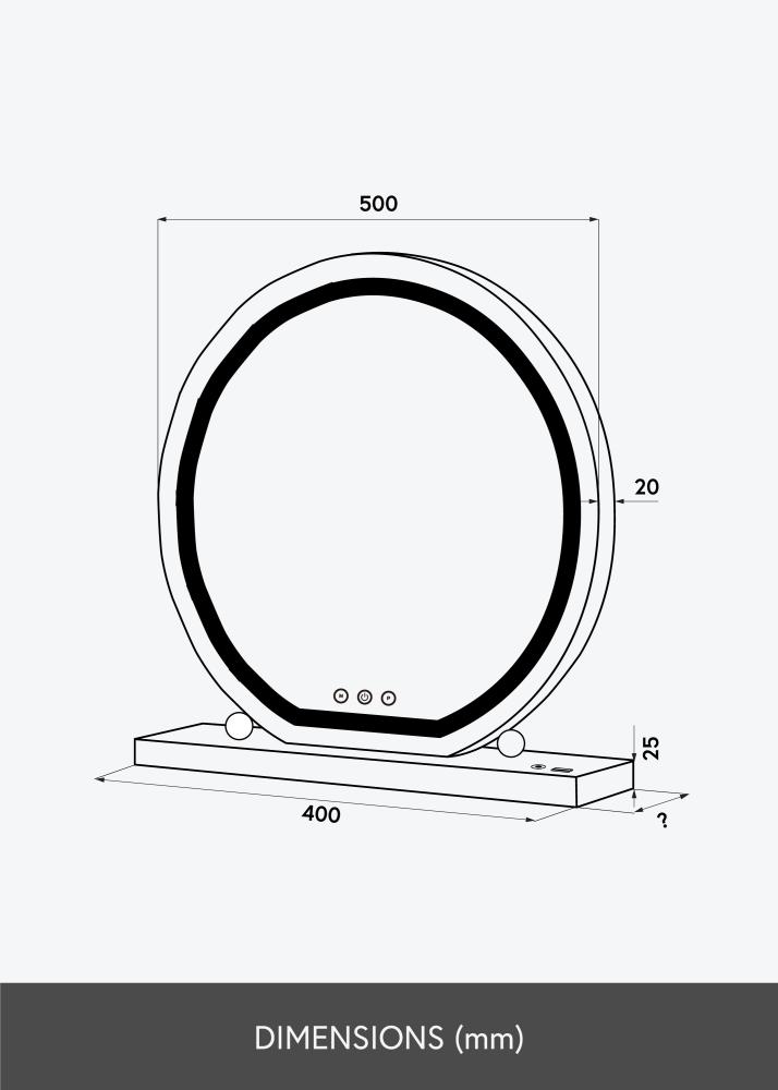 KAILA Oglindă pentru machiaj Round LED Negru 50 cm Ø