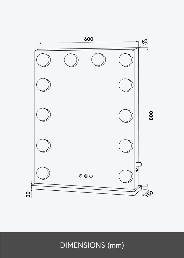 KAILA Oglindă pentru machiaj Hollywood 14 Alb 60x80 cm