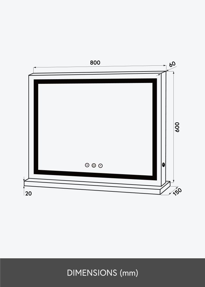 KAILA Oglindă pentru machiaj Base Horisontal LED Alb 80x60 cm