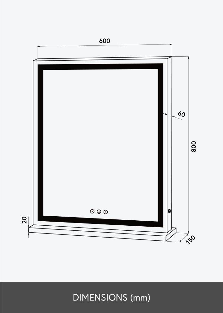 KAILA Oglindă pentru machiaj Base Vertical LED Alb 80x60 cm