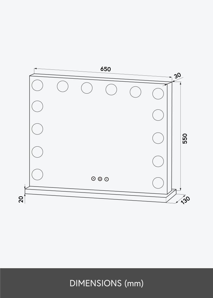 KAILA Oglindă pentru machiaj Base LED 14 Negru 65x56 cm