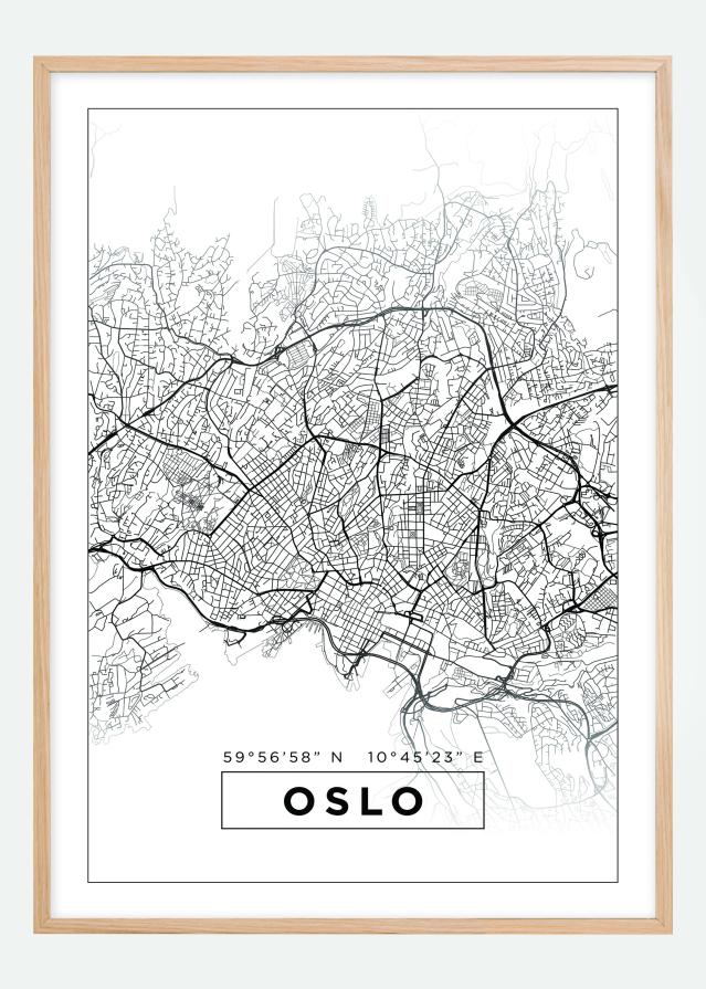 Hartă - Oslo - Alb Poster