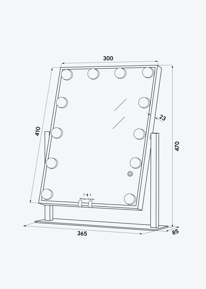 KAILA Oglindă pentru machiaj Hollywood 12 Alb m. Wireless Încărcător 30x41 cm