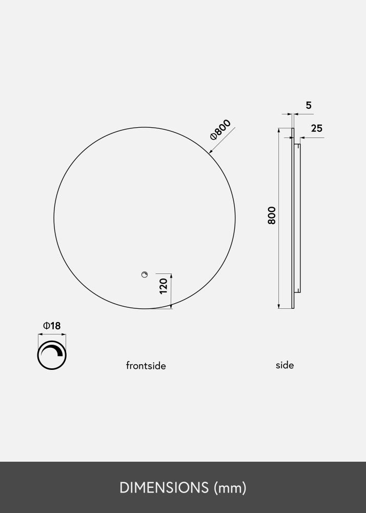 KAILA Oglindă LED 80 cm Ø