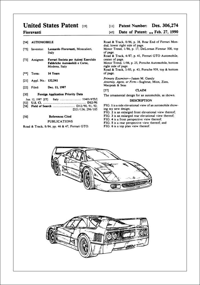 Schiță - Ferrari F40 în Poster